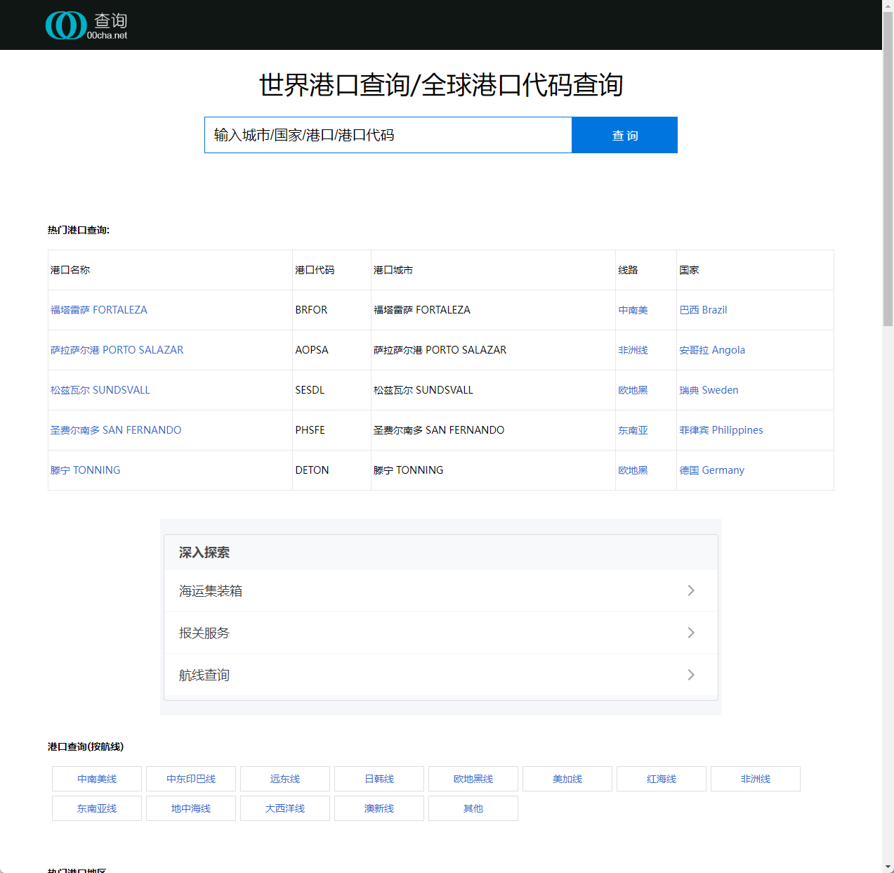 全球港口代码查询