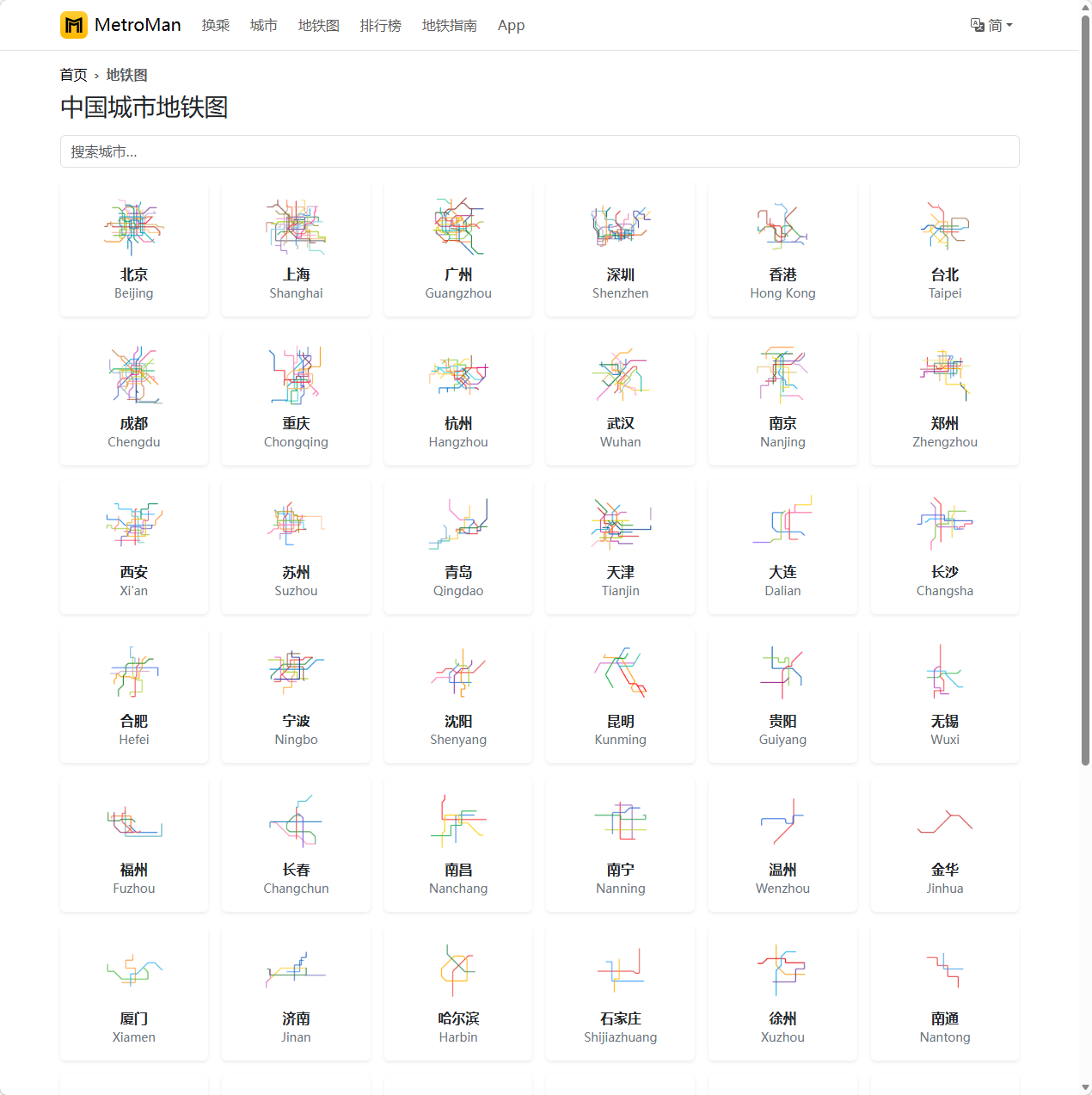 中国城市地铁图